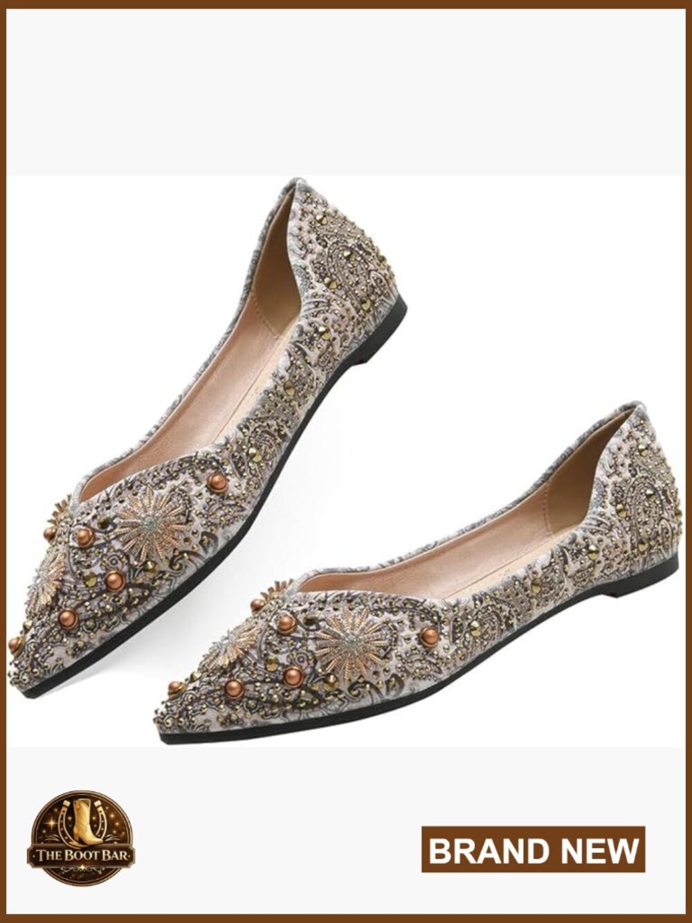 Rhinestone Pointed Toe Flats - Wedding Work Casual Shoes